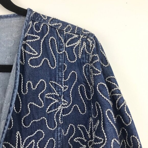 TanJay Floral Embroidered Oversized Denim Open Front Jacket Tencel cotton S P - Picture 11 of 13